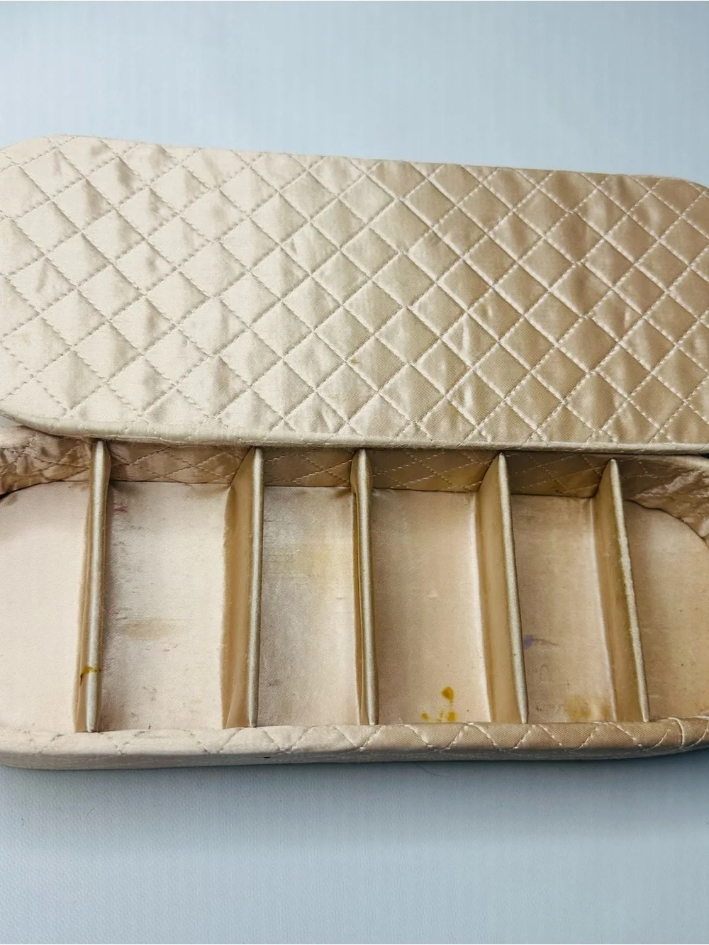 Vintage MCM 1950s Pink Gold Satin Quilted Vanity Storage Box & Glove Box, Pair